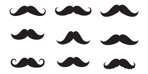 "A collection of 30 unique mustache silhouettes in black on white background, classic, modern, curly, handlebar, vintage and cartoon styles, centered and evenly spaced"	
