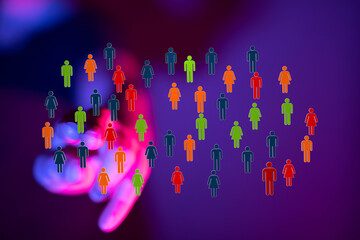 Abstract image showing a hand pointing at a crowd representing community and connection, great for...