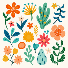 Vibrant Multicolor Botanical Spring Elements Set