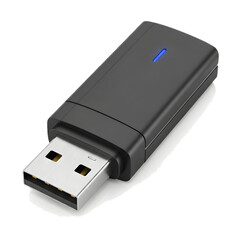 Modern USB drive with blue light indicating power for data storage solutions