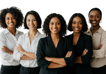 Diverse group of smiling women in business attire isolated on transparent background