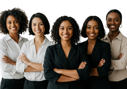 Diverse group of smiling women in business attire isolated on transparent background