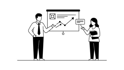 Two people are presenting data