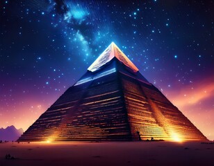 the mystical majestic pyramid on a starry night