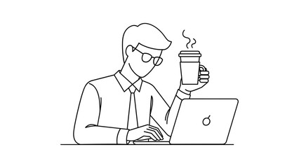 Man working on laptop with coffee