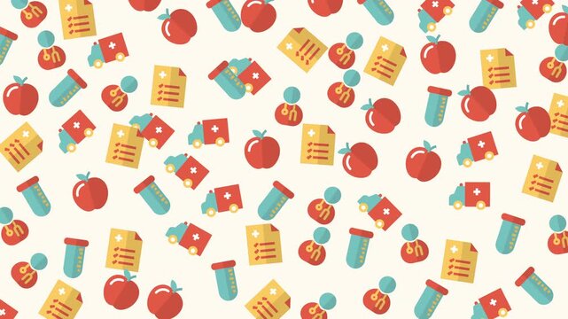 Seamless Pattern of Apples, Honey Jars, and Honeycombs in Flat Graphic Style, Kitchen-Themed Illustration
