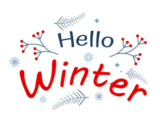 Text hello winter. Letering, poster, inscription, printing house