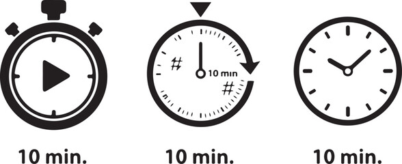 Stopwatch clock timer with play button and minute markers minutes