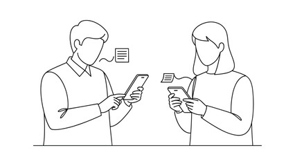 Man and woman are texting each other using their mobile phones