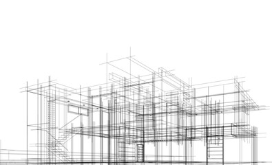Architectural drawing 3d vector illustration