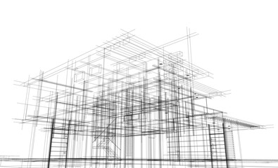 Architectural drawing 3d vector illustration