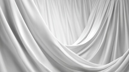Elegant Flowing White Fabric Drapery Creating Soft Waves in a Minimalist Background