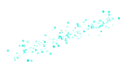 Scattered turquoise and white polygons on transparent background