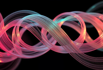Abstract spiral with red, blue, and pink colors on a black background