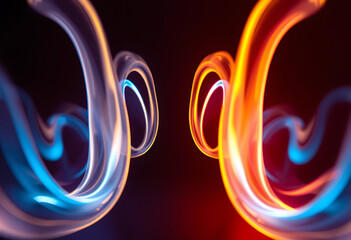Abstract light painting with blue and orange colors on a dark background