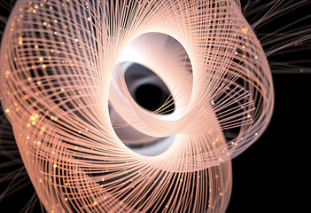 Optical fiber cable forming a spiral shape against a black background