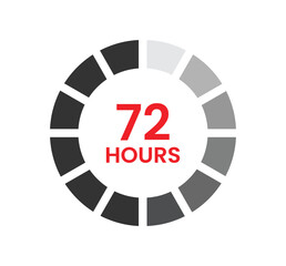  72 hours clock icon for working time and delivery time vector illustration on white background. execution time. shipping time. opening.