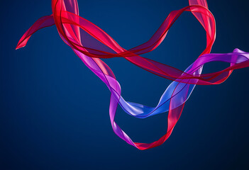 Abstract flowing ribbons with vibrant colors on a dark blue background