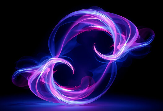 Abstract glowing light trails forming a circular shape on a black background
