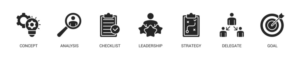 Planning Glyph Icon Set For Web Banner. Vector Illustration Concept With Some Icons. Designed In Glyph Style