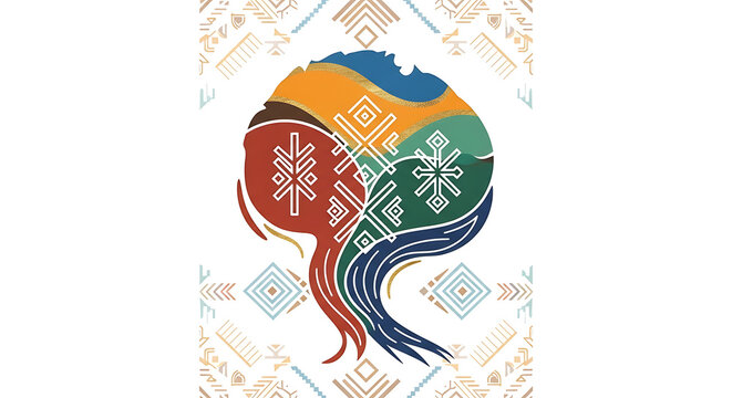 Abstract colorful silhouette with geometric patterns on a patterned white background design art - Powered by Adobe