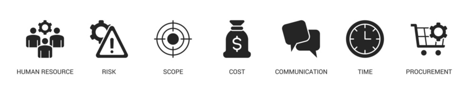 Project Management Glyph Icon Set For Web Banner. Vector Illustration Concept With Some Icons. Designed In Glyph Style