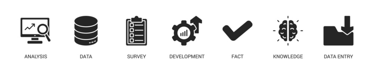 Research Glyph Icon Set For Web Banner. Vector Illustration Concept With Some Icons. Designed In Glyph Style