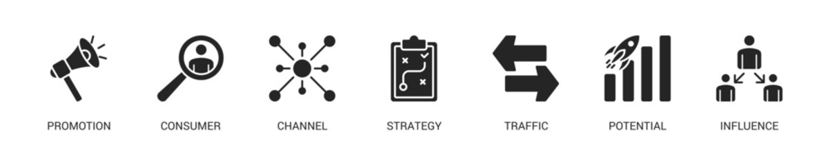 Lead Generation Glyph Icon Set For Web Banner. Vector Illustration Concept With Some Icons. Designed In Glyph Style