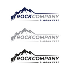 Logo for Contractor and Heavy equipment rent with graphic mountain and excavator © Hesti