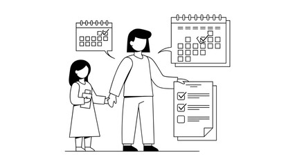 Mother and daughter planning schedule