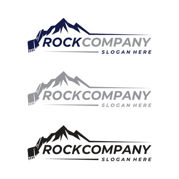 Logo for Contractor and Heavy equipment rent with graphic mountain and excavator