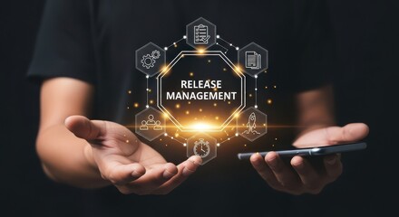 Allergy management hands holding smartphone with digital interface