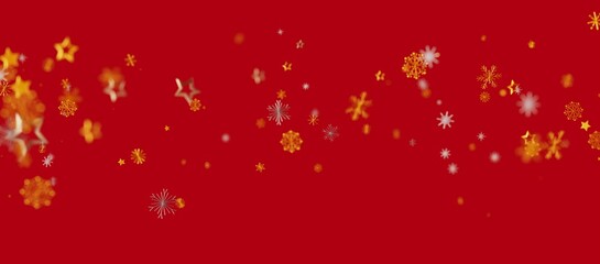 Christmas background with golden snowflakes and stars on a red background. Ideal for holiday designs, winter greetings and celebratory themes.