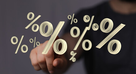 Digitally rendered percentage signs symbolizing offers, finance, and reductions. Ideal for concepts...