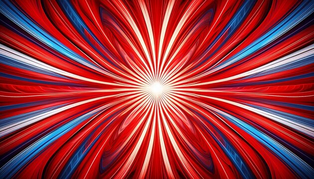 vibrant red geometric fractal pattern with radial blue and white stripes - Powered by Adobe