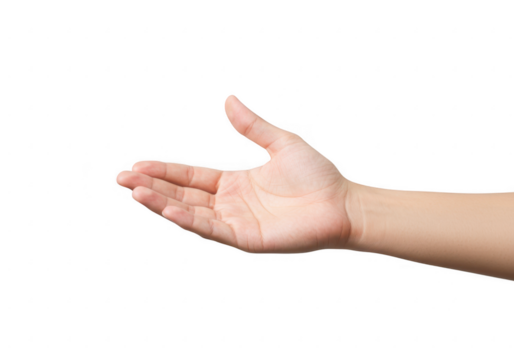 Human hand reaching out offering something isolated on transparent background