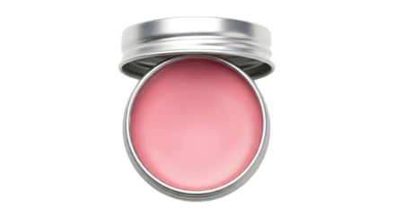 Pink Lip Balm In Silver Tin With Open Lid cosmetic