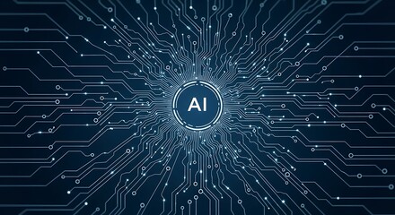 Obraz premium AI circuit board design abstract technology background with glowing lines perfect for presentations and digital media