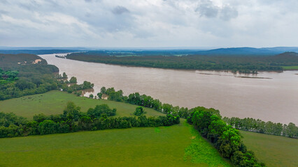 Fototapeta premium Aerial nature landscape of rural Conway mountains and forest summer day Arkansas Midwest