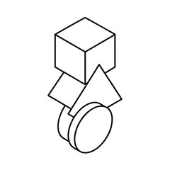 Isometric stack of cube triangle and ellipse modern 3D geometric line art composition.eps