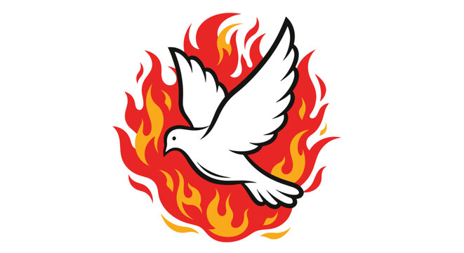 White dove in flames vector illustration of a bird engulfed in fire symbolizing peace Holy Spirit or Pentecost
