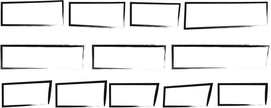 Hand drawn Brush frame rectangle box. Square rectangle Outline frame