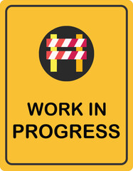 Fototapeta premium Work In Progress Sign | Yellow Construction Barrier Graphic for Website Updates, Under Maintenance Notices and Project Development