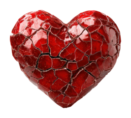 Cracked heart symbolizing love and pain abstract isolated on transparent background