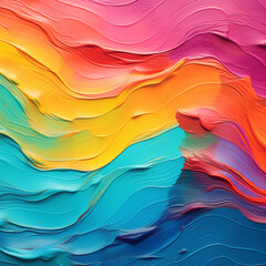 Abstract Colorful Oil Painting with Smooth Brush Texture in Pink, Yellow, and Blue