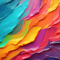 Colorful Abstract Painting with Flowing Texture in Blue, Orange, and Pink Tones