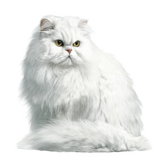 Fluffy white cat sitting gracefully at home animal isolated on transparent background