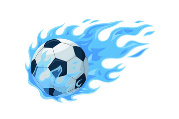 Naklejka premium Soccer ball on fire with blue flames, isolated on transparent background
