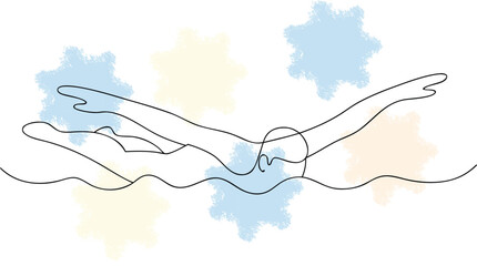 Minimalist Line Art a Swimmer with Abstract Pastel Shapes swimming freestyle single line