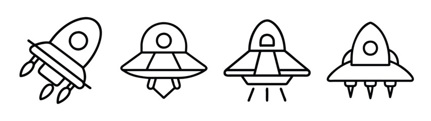 Vector illustration of rockets spaceships for space exploration travel and future technology